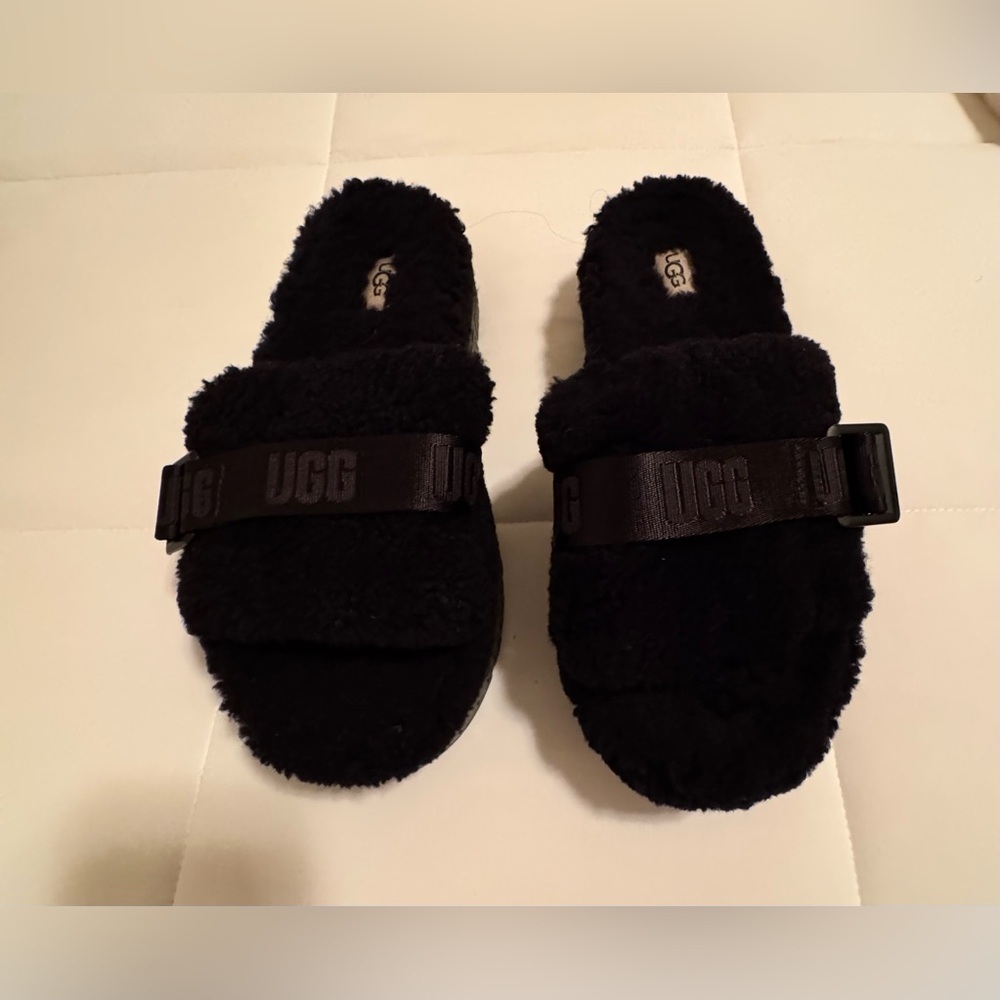 UGG Black Womens Fluffita Fuzzy Slide Sandals - Picture 6 of 13